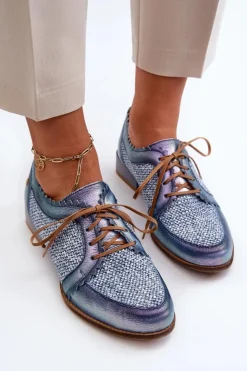 Damskie Maciejka Półbuty Damskie Sznurowane Skóra Naturalna 06452-06 Niebieskie