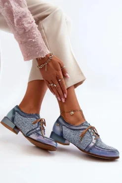 Damskie Maciejka Półbuty Damskie Sznurowane Skóra Naturalna 06452-06 Niebieskie