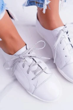 Maciejka Półbuty Skórzane*Półbuty Damskie Tenisówki Skórzane Białe 4049A