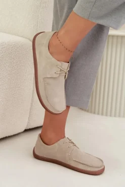 Zazoo Półbuty Skórzane|Barefoot*Półbuty Damskie Typu Barefoot Z Naturalnego Zamszu 327 Jasnobeżowe Beżowy