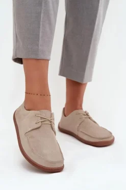 Zazoo Półbuty Skórzane|Barefoot*Półbuty Damskie Typu Barefoot Z Naturalnego Zamszu 327 Jasnobeżowe Beżowy