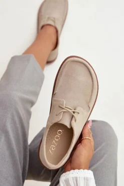 Zazoo Półbuty Skórzane|Barefoot*Półbuty Damskie Typu Barefoot Z Naturalnego Zamszu 327 Jasnobeżowe Beżowy