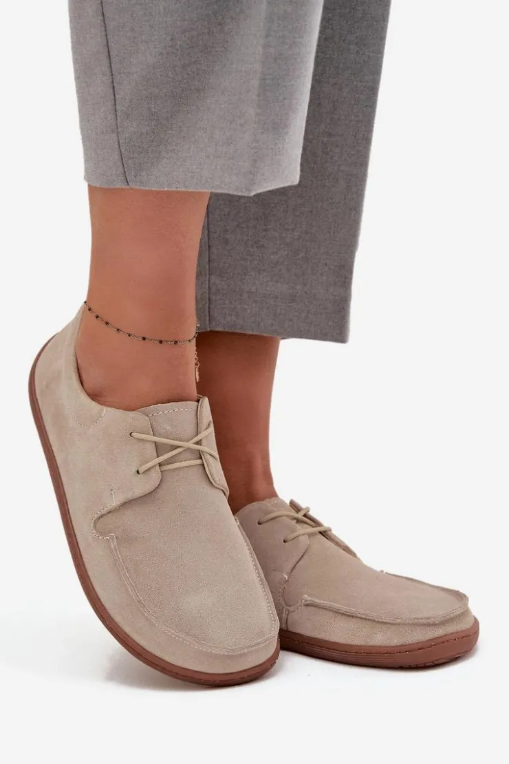 Zazoo Półbuty Skórzane|Barefoot*Półbuty Damskie Typu Barefoot Z Naturalnego Zamszu 327 Jasnobeżowe Beżowy