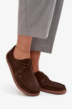 Zazoo Półbuty Skórzane|Barefoot*Półbuty Damskie Typu Barefoot Z Naturalnego Zamszu 327 Czekoladowe Brązowy