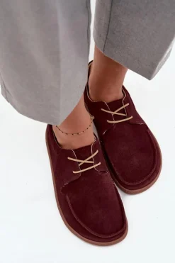 Damskie Zazoo Półbuty Damskie Typu Barefoot Z Naturalnego Zamszu 327 Bordowe