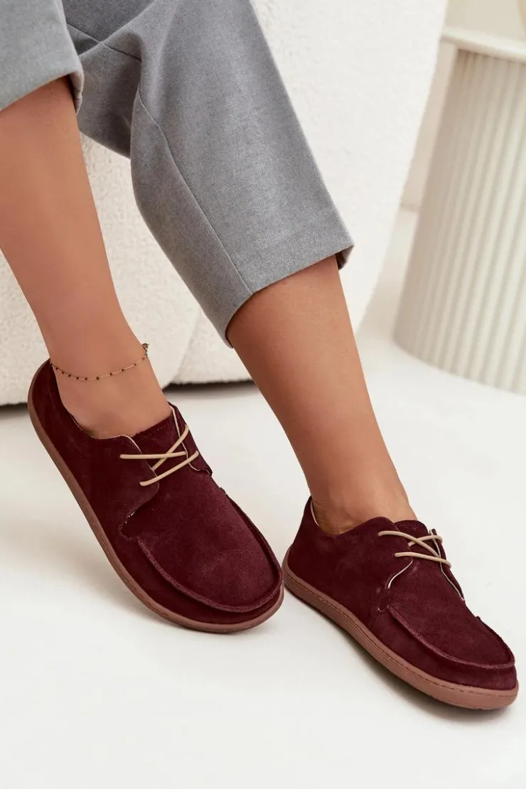 Damskie Zazoo Półbuty Damskie Typu Barefoot Z Naturalnego Zamszu 327 Bordowe