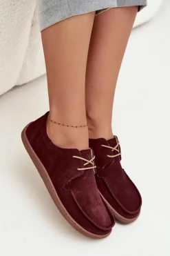 Damskie Zazoo Półbuty Damskie Typu Barefoot Z Naturalnego Zamszu 327 Bordowe