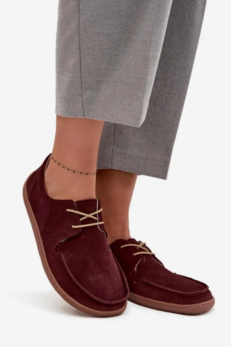 Damskie Zazoo Półbuty Damskie Typu Barefoot Z Naturalnego Zamszu 327 Bordowe