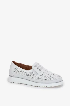 Evento Półbuty Skórzane*Półbuty Damskie Wsuwane Ażurowe Białe Azethia Biały