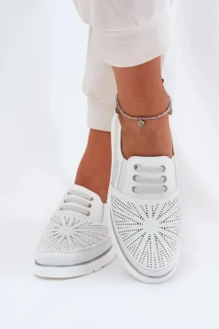 Evento Półbuty Skórzane*Półbuty Damskie Wsuwane Ażurowe Białe Azethia Biały