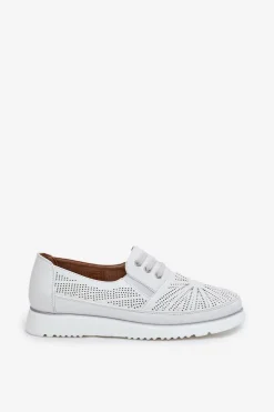 Evento Półbuty Skórzane*Półbuty Damskie Wsuwane Ażurowe Białe Azethia Biały