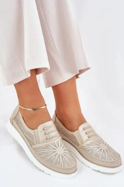 Sale Evento Półbuty Damskie Wsuwane Ażurowe Złote Azethia Złoty