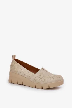 Outlet Boto Półbuty Damskie Z Ażurowym Wzorem Na Koturnie Złote Lisvia