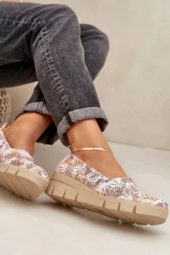 Boto Półbuty Skórzane*Półbuty Damskie Z Ażurowym Wzorem Na Koturnie Multikolor Lisvia