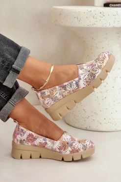 Boto Półbuty Skórzane*Półbuty Damskie Z Ażurowym Wzorem Na Koturnie Multikolor Lisvia