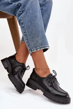 Boto Półbuty Skórzane*Półbuty Damskie Z Eko Skóry Czarne Adrelle