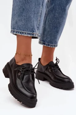 Boto Półbuty Skórzane*Półbuty Damskie Z Eko Skóry Czarne Adrelle