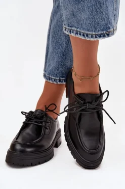 Boto Półbuty Skórzane*Półbuty Damskie Z Eko Skóry Czarne Adrelle