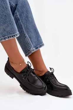 Boto Półbuty Skórzane*Półbuty Damskie Z Eko Skóry Czarne Adrelle