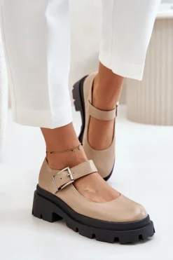 Boto Półbuty Damskie Z Klamrą Beżowe Plikuria Beżowy