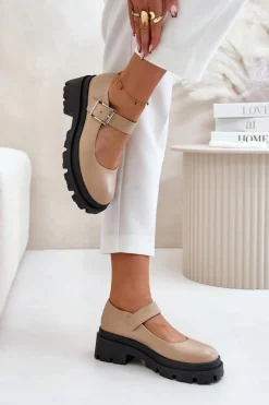 Boto Półbuty Damskie Z Klamrą Beżowe Plikuria Beżowy