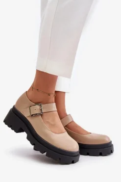 Boto Półbuty Damskie Z Klamrą Beżowe Plikuria Beżowy