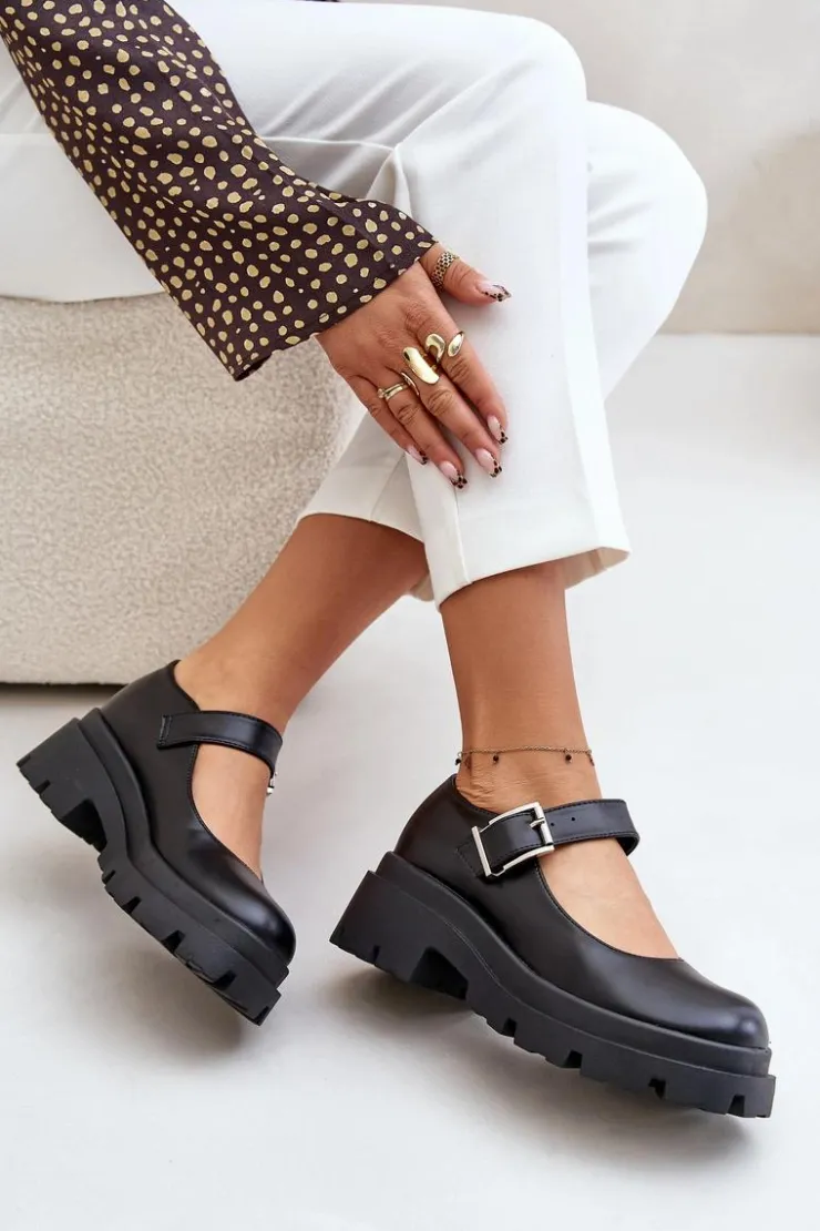 Hot Boto Półbuty Damskie Z Klamrą Czarne Plikuria