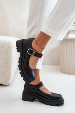 Hot Boto Półbuty Damskie Z Klamrą Czarne Plikuria