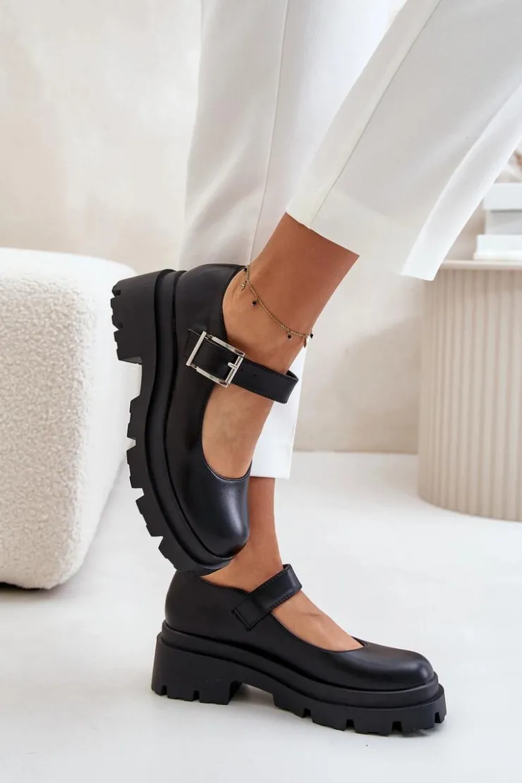 Hot Boto Półbuty Damskie Z Klamrą Czarne Plikuria