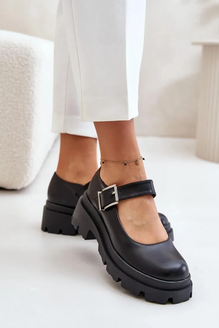 Hot Boto Półbuty Damskie Z Klamrą Czarne Plikuria