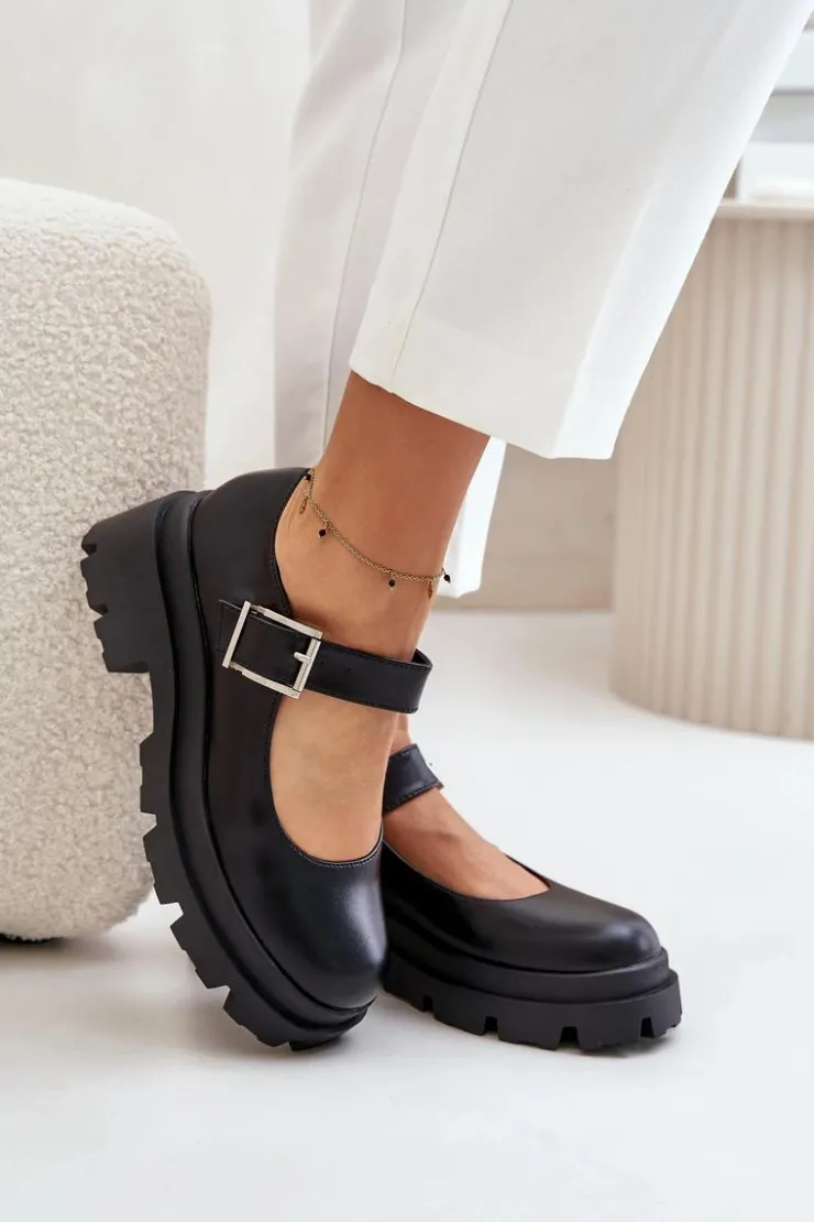 Hot Boto Półbuty Damskie Z Klamrą Czarne Plikuria