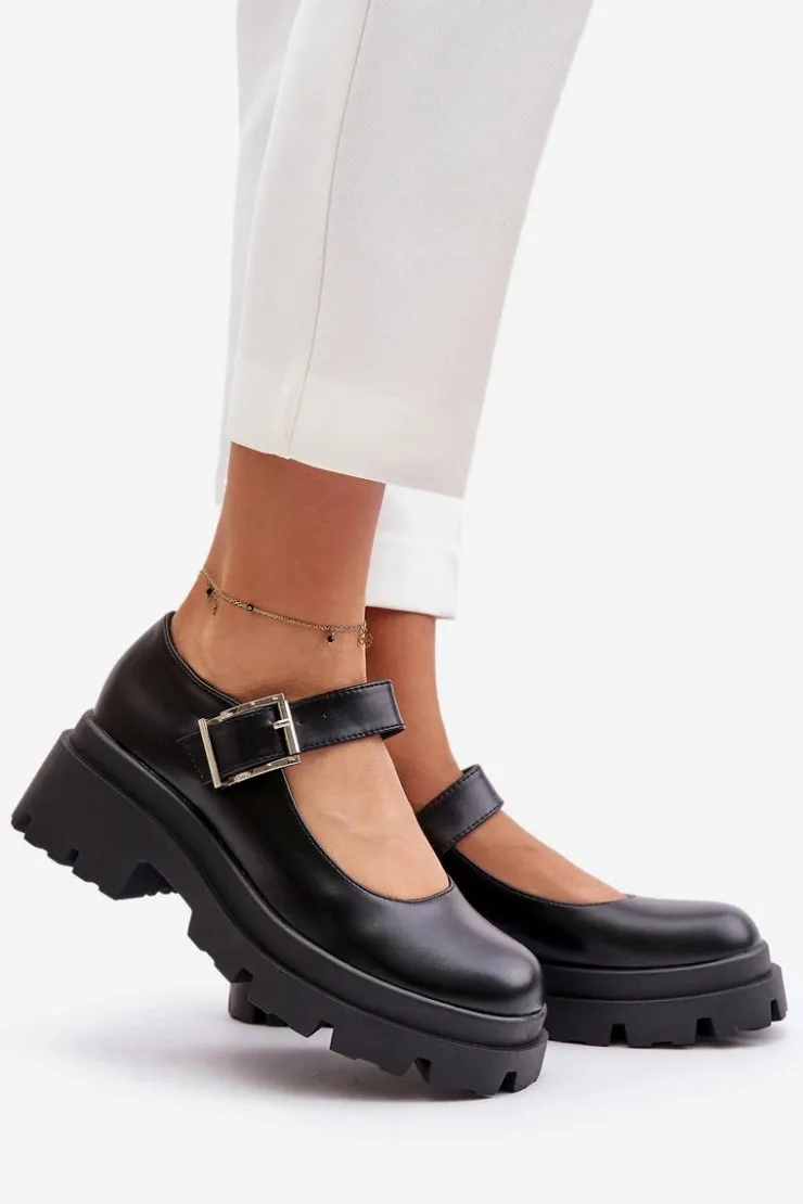 Hot Boto Półbuty Damskie Z Klamrą Czarne Plikuria