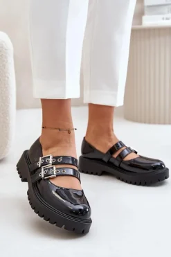 Boto Półbuty Lakierowane|Półbuty Skórzane*Półbuty Damskie Z Paskami Lakierowane Czarne Terione Czarny