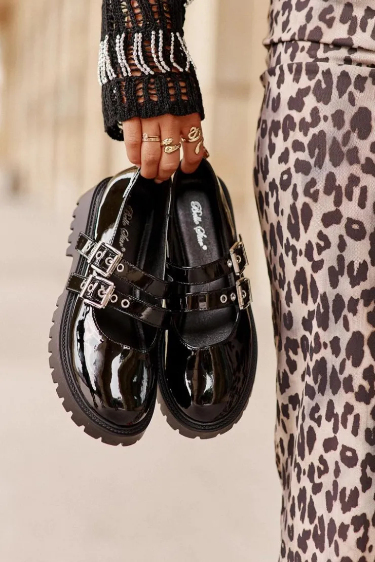 Boto Półbuty Lakierowane|Półbuty Skórzane*Półbuty Damskie Z Paskami Lakierowane Czarne Terione Czarny