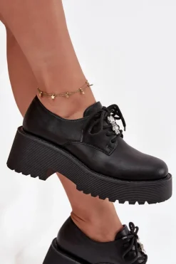 Clearance Boto Półbuty Damskie Z Przypinką Eko Skórzane Czarne Laurea