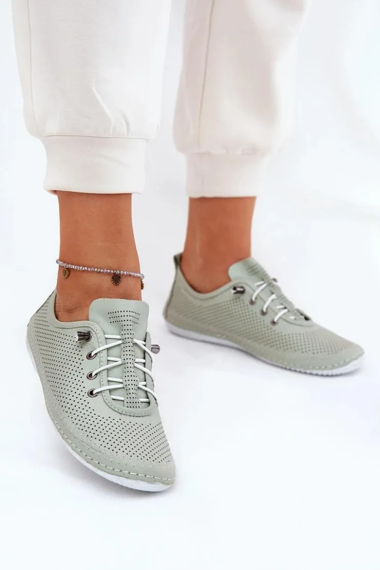 Clearance Artiker Półbuty Damskie Ze Skóry Naturalnej 54C0833 Jasnozielone Zielony