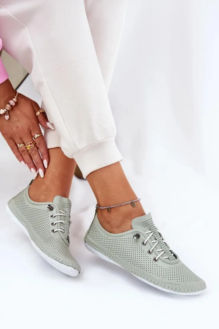 Clearance Artiker Półbuty Damskie Ze Skóry Naturalnej 54C0833 Jasnozielone Zielony