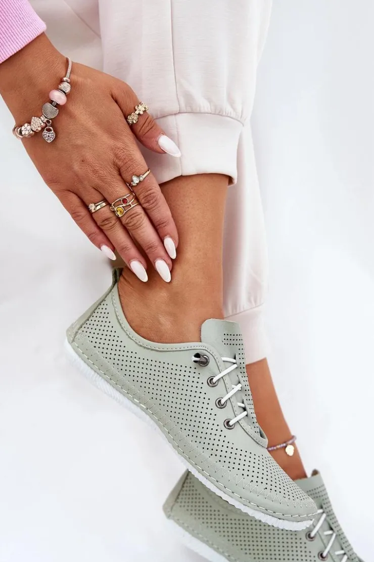 Clearance Artiker Półbuty Damskie Ze Skóry Naturalnej 54C0833 Jasnozielone Zielony