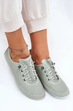 Clearance Artiker Półbuty Damskie Ze Skóry Naturalnej 54C0833 Jasnozielone Zielony