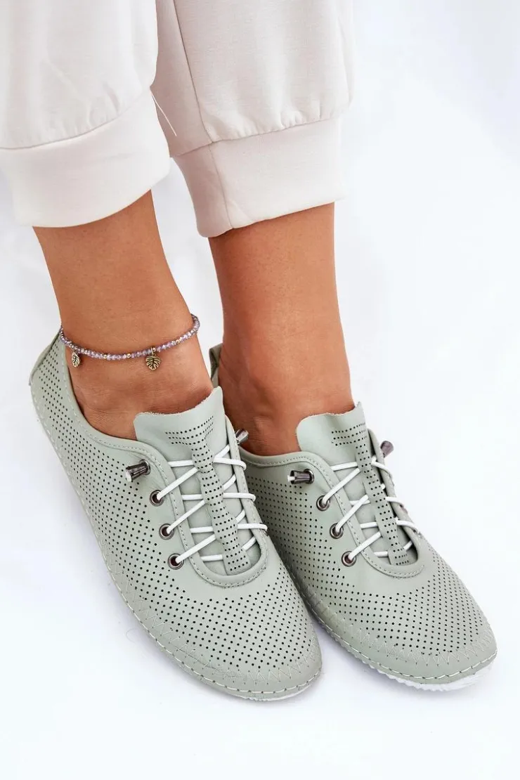 Clearance Artiker Półbuty Damskie Ze Skóry Naturalnej 54C0833 Jasnozielone Zielony