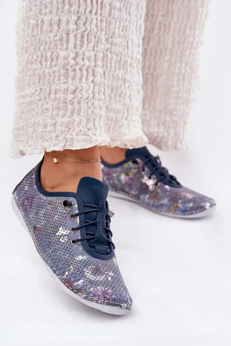Artiker Półbuty Skórzane*Półbuty Damskie Ze Skóry Naturalnej Wzorzyste 56C2691 e Niebieski