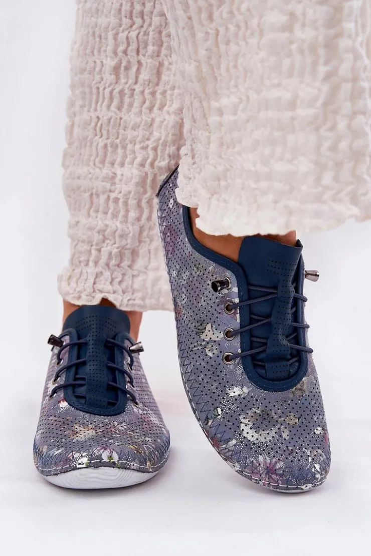 Artiker Półbuty Skórzane*Półbuty Damskie Ze Skóry Naturalnej Wzorzyste 56C2691 e Niebieski