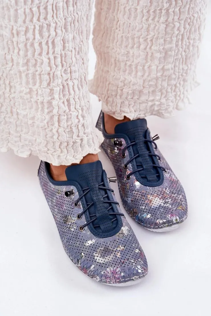 Artiker Półbuty Skórzane*Półbuty Damskie Ze Skóry Naturalnej Wzorzyste 56C2691 e Niebieski