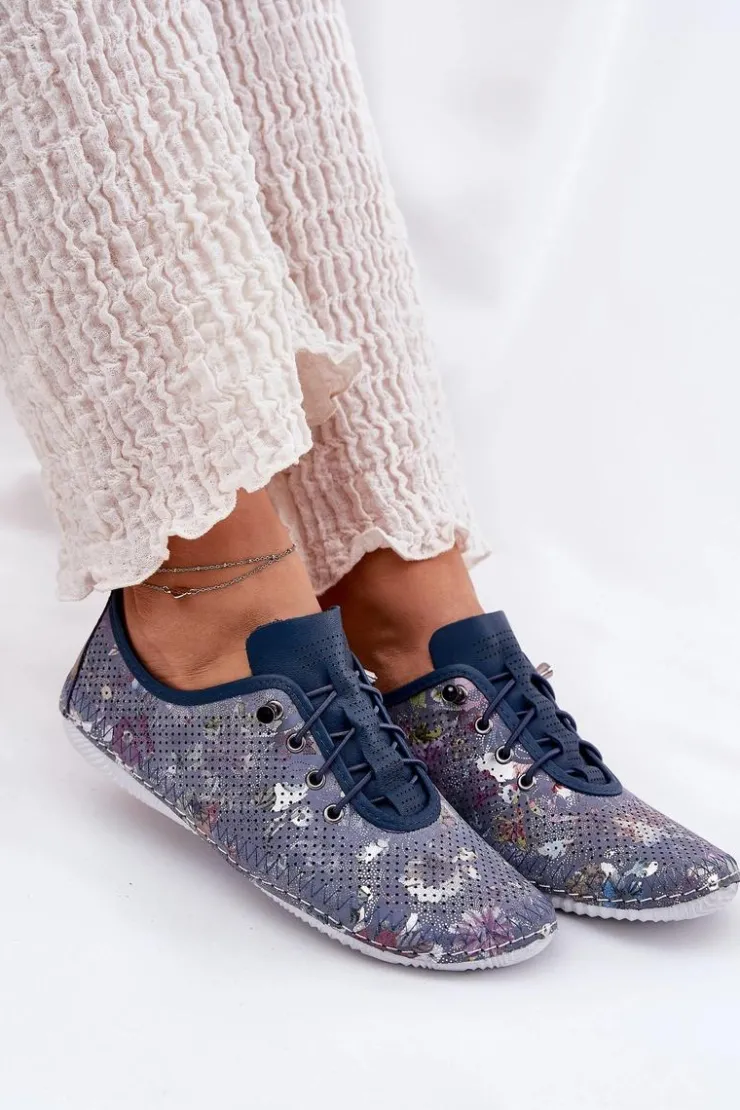 Artiker Półbuty Skórzane*Półbuty Damskie Ze Skóry Naturalnej Wzorzyste 56C2691 e Niebieski