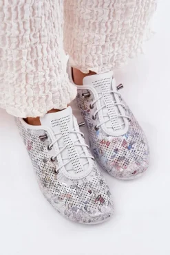 Damskie Artiker Półbuty Damskie Ze Skóry Naturalnej Wzorzyste 56C2688 Białe