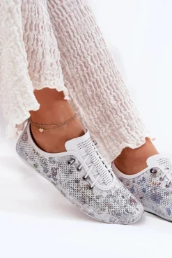 Damskie Artiker Półbuty Damskie Ze Skóry Naturalnej Wzorzyste 56C2688 Białe