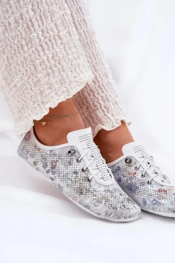 Damskie Artiker Półbuty Damskie Ze Skóry Naturalnej Wzorzyste 56C2688 Białe