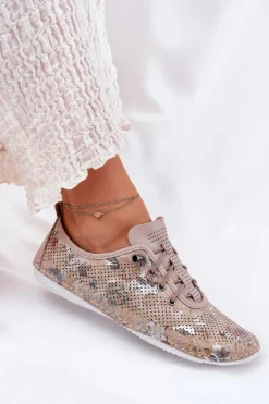 Artiker Półbuty Skórzane*Półbuty Damskie Ze Skóry Naturalnej Wzorzyste 56C2689 Beżowe Beżowy