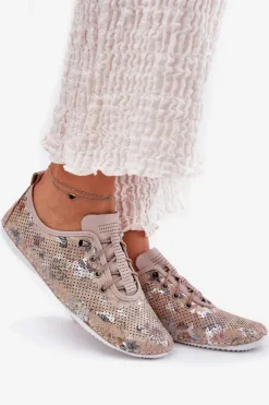 Artiker Półbuty Skórzane*Półbuty Damskie Ze Skóry Naturalnej Wzorzyste 56C2689 Beżowe Beżowy