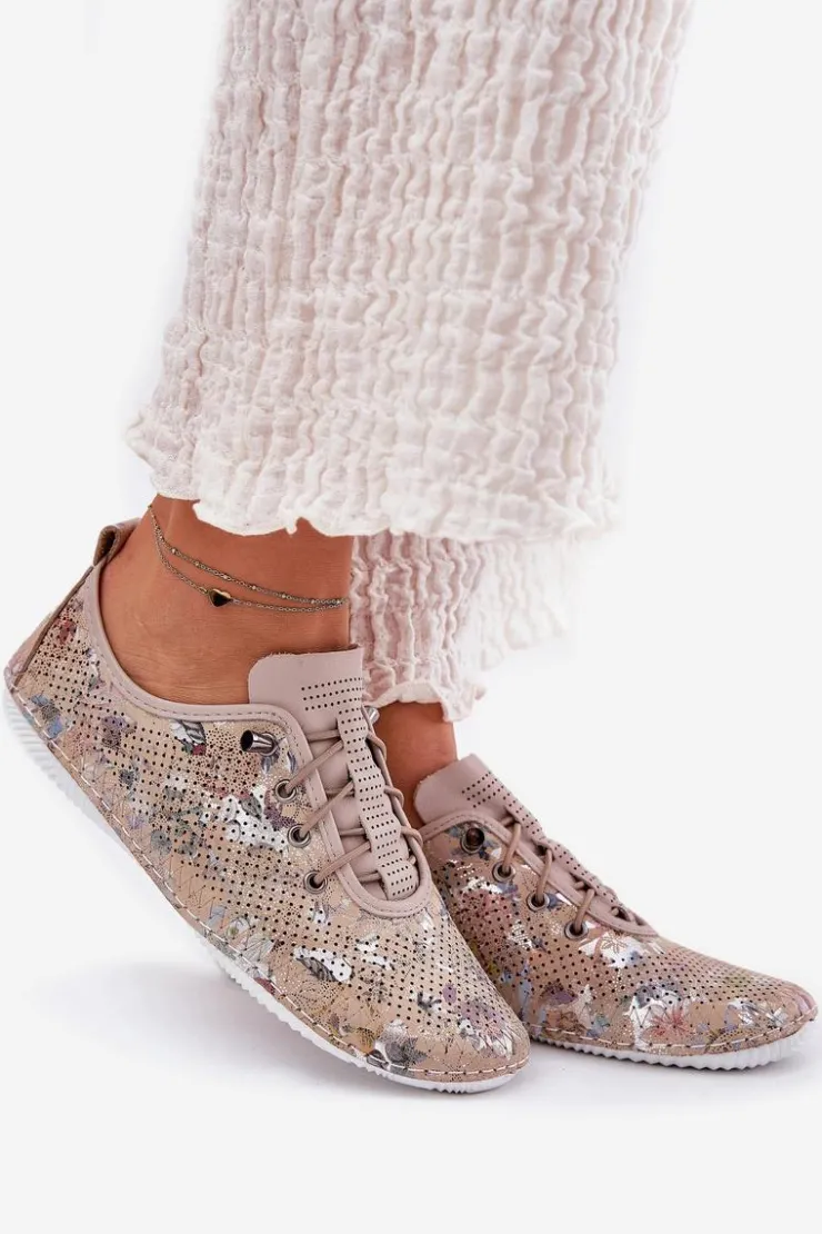 Artiker Półbuty Skórzane*Półbuty Damskie Ze Skóry Naturalnej Wzorzyste 56C2689 Beżowe Beżowy